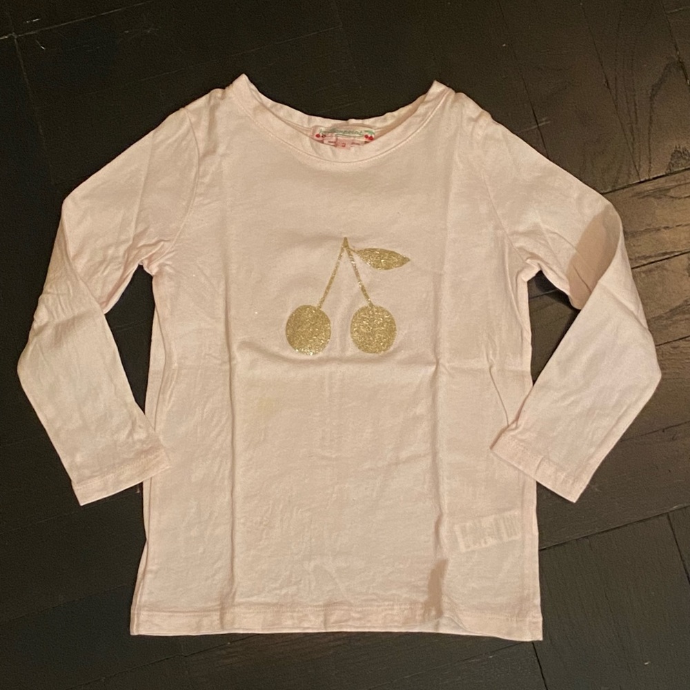 Authentic BONPOINT Cherry Logo Pink Long Sleeve Top - 3 Years